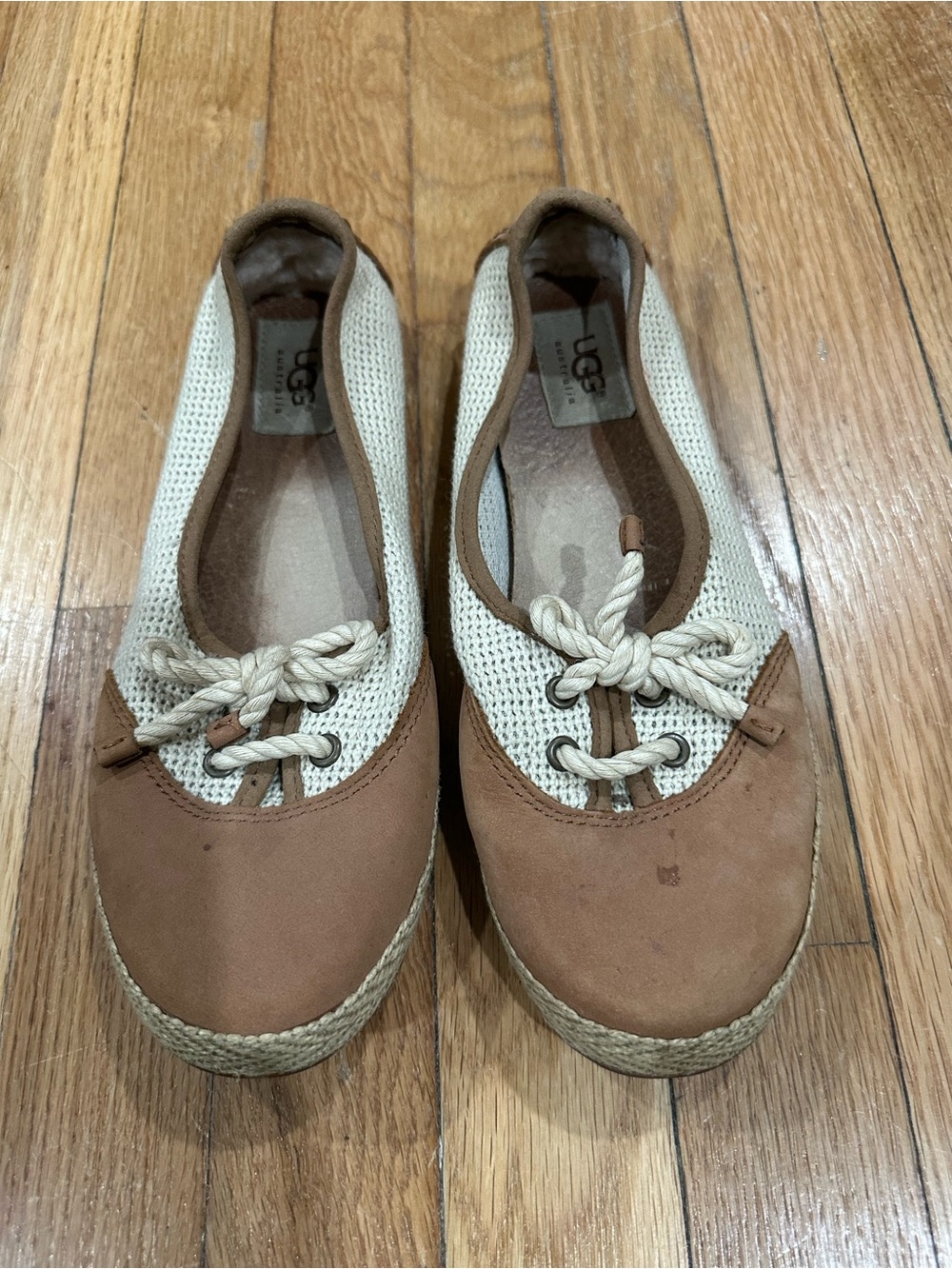 UGG Women’s Espadrille Flats Lace-Up Round Toe Beige/Brown Sz 7